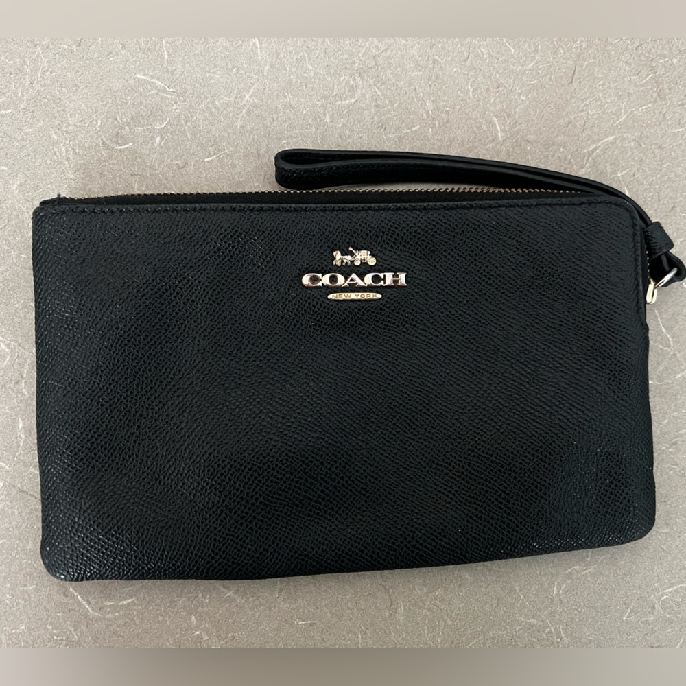 Coach Black Textured Leather Wristlet